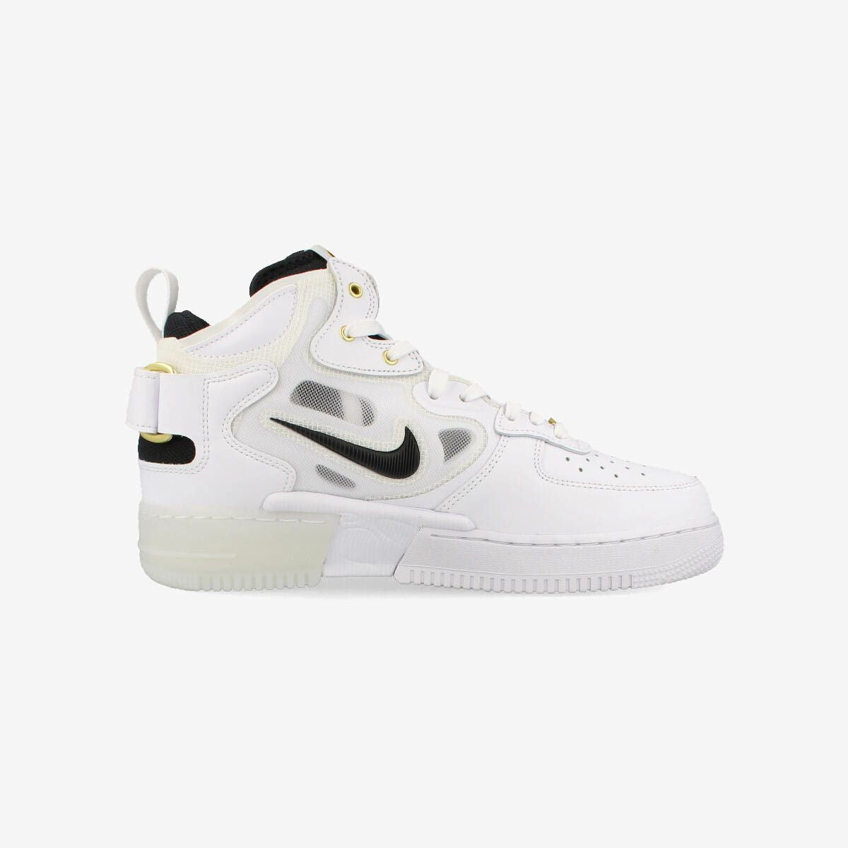 NIKE AIR FORCE 1 MID REACT WHITE/BLACK/YELLOW OCHER/METALLIC GOLD