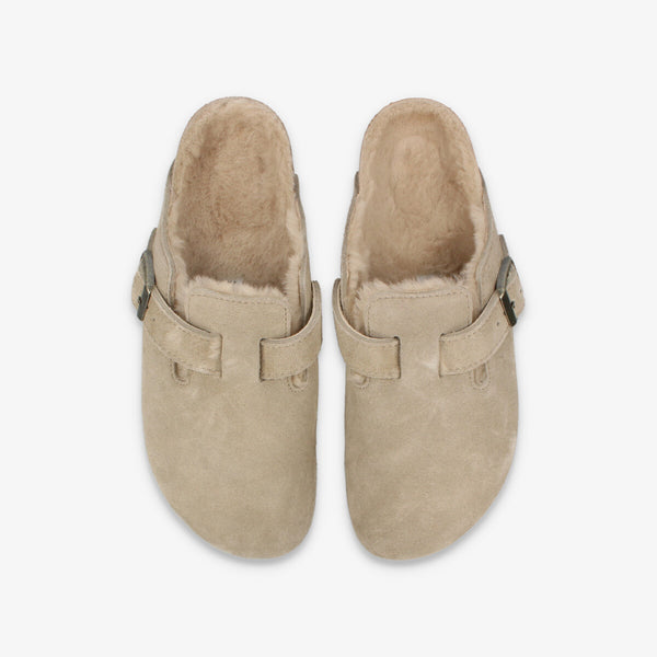 BIRKENSTOCK BOSTON SHEARLING SUEDE LEATHER 【NARROW】 TAUPE LAF