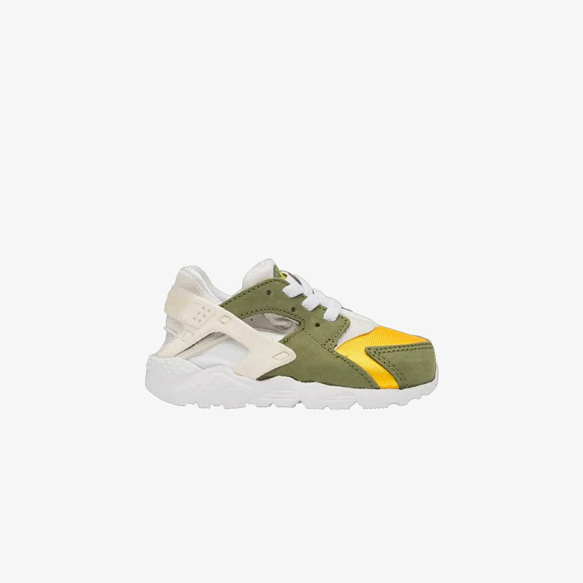 NIKE AIR HUARACHE RUN LE TD [STUSSY] DARK OLIVE/WHITE/VARSITY MAIZE/IV –  KICKS LAB.