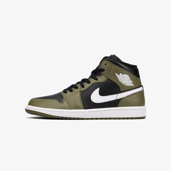 NIKE AIR JORDAN 1 MID BLACK/WHITE/MEDIUM OLIVE/SAIL