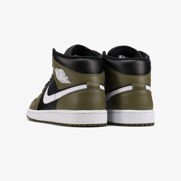 NIKE AIR JORDAN 1 MID BLACK/WHITE/MEDIUM OLIVE/SAIL