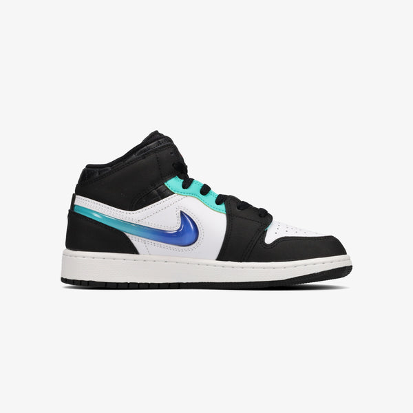 NIKE AIR JORDAN 1 MID SE GS BLACK/WHITE/HYPER JADE/SIREN RED