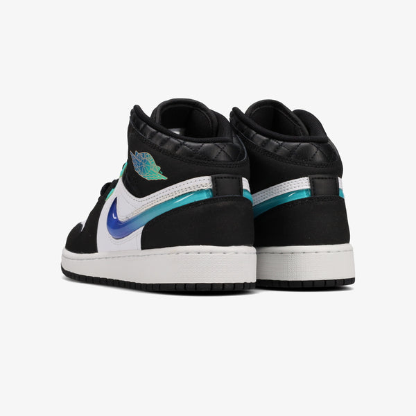 NIKE AIR JORDAN 1 MID SE GS BLACK/WHITE/HYPER JADE/SIREN RED