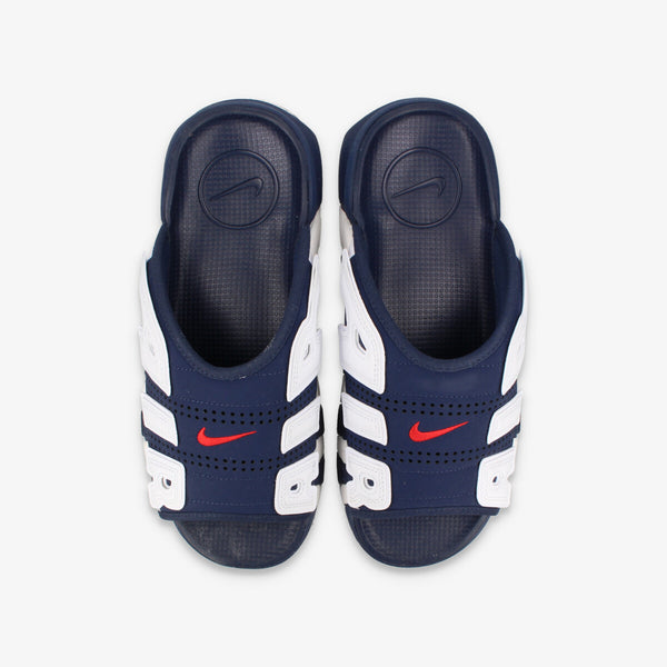 NIKE AIR MORE UPTEMPO SLIDE NAVY/UNIVERSITY RED/WHITE/CLEAR