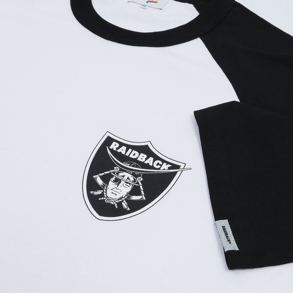 Raidback Fabric "Emblem Logo" BASEBALL TEE 【Dokuganryu Ver】 WHITE/BLACK