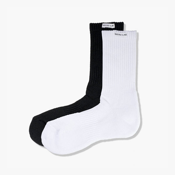 【22cm-25cm】KICKS LAB. ORIGINAL COMFORTSOFT SOCKS HI CUT WHITE&BLACK 【2PACK】【Made in JAPAN】