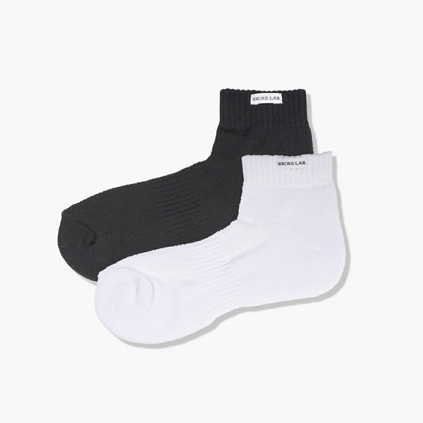 【22cm-25cm】KICKS LAB. ORIGINAL COMFORTSOFT SOCKS ANKLE WHITE & BLACK 【2PACK】【Made in JAPAN】