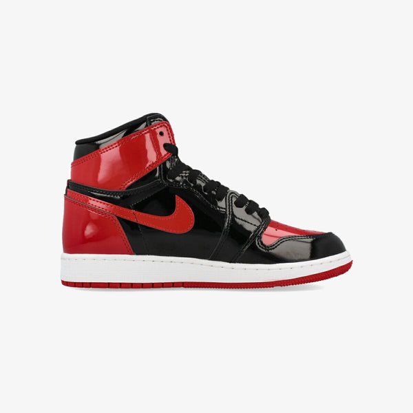 NIKE AIR JORDAN 1 RETRO HIGH OG GS BLACK/WHITE/VARSITY RED [BRED PATENT]