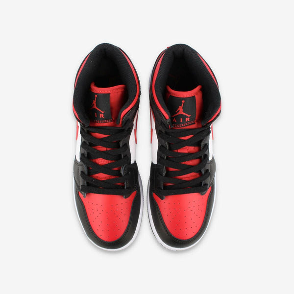 NIKE AIR JORDAN 1 MID GS BLACK/FIRE RED/WHITE – KICKS LAB.