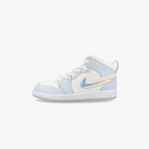 NIKE AIR JORDAN 1 MID SE PS 【GLITTER SWOOSH】 BLUE TINT/SUMMIT WHITE/WHITE/ICE BLUE