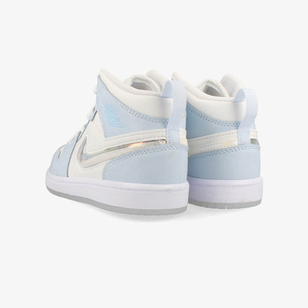 NIKE AIR JORDAN 1 MID SE PS 【GLITTER SWOOSH】 BLUE TINT/SUMMIT WHITE/WHITE/ICE BLUE